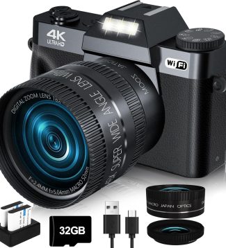 2024 Upgrade VJIANGER Digital Camera for Photography 4K 56MP Vlogging Camera for YouTube with WiFi, 180° Flip Screen, 16X Digital Zoom, 52mm Lens, 2 Batteries, 32GB Micro SD Card(Black)