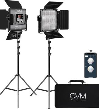 GVM 2 Pack LED Video Lighting Kits with APP Control, Bi-Color Variable 2300K~6800K with Digital Display Brightness of 10~100% for Video Photography, CRI97+ TLCI97 Led Video Light Panel +Barndoor