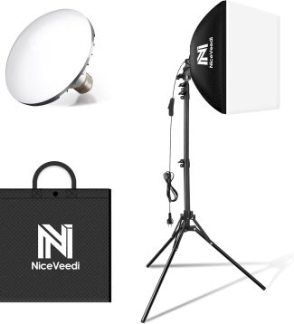 Softbox Lighting Kit, NiceVeedi 16'' x 16'' Softbox Photography Lighting Kit with 63” Tripod Stand & 5400K 450W Equivalent LED Bulb, Continuous Lighting for Photography/Video Record/Live Streaming